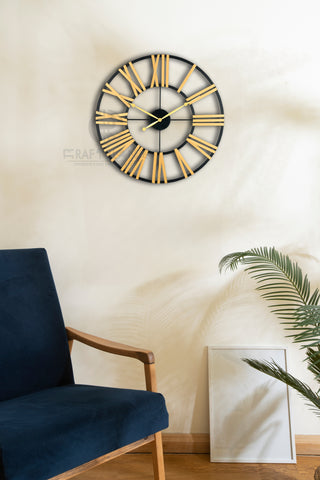 Gold & Black Roman Number Decorative Metal Wall Clock