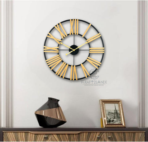 Gold & Black Roman Number Decorative Metal Wall Clock