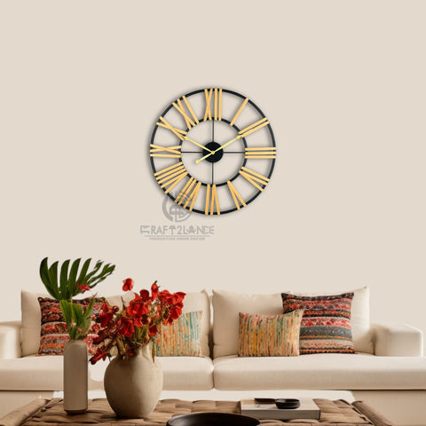 Gold & Black Roman Number Decorative Metal Wall Clock