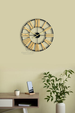 Gold & Black Roman Number Decorative Metal Wall Clock