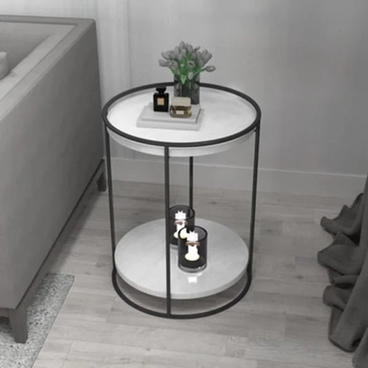 Minimalist Two-Tier Marble Top Metal Side Table