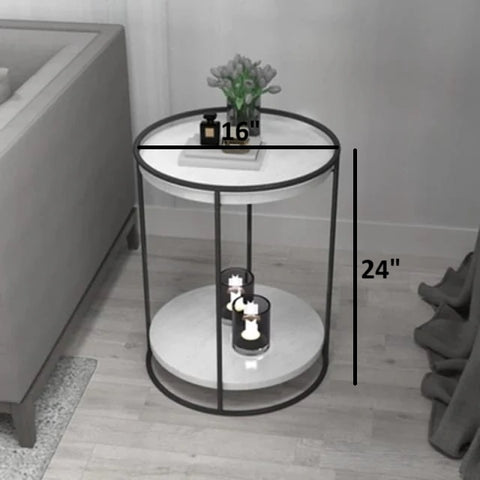 Minimalist Two-Tier Marble Top Metal Side Table