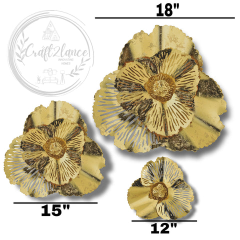 Gingko Gold Flowers Set Of 3 Metal Wall Decor