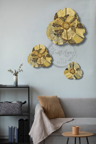 Gingko Gold Flowers Set Of 3 Metal Wall Decor