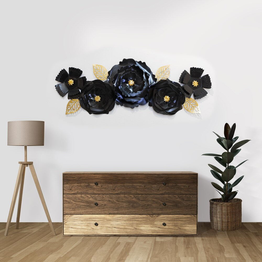 Black Floral Rose Wall Art