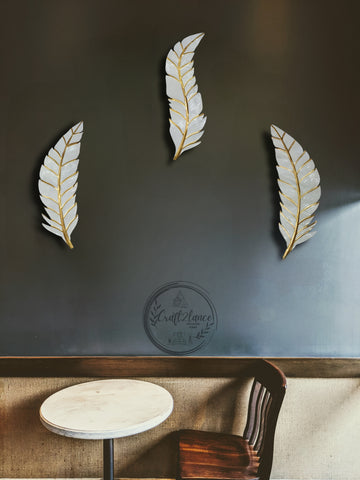 White Feather Set Of 3 Metal Wall Decor