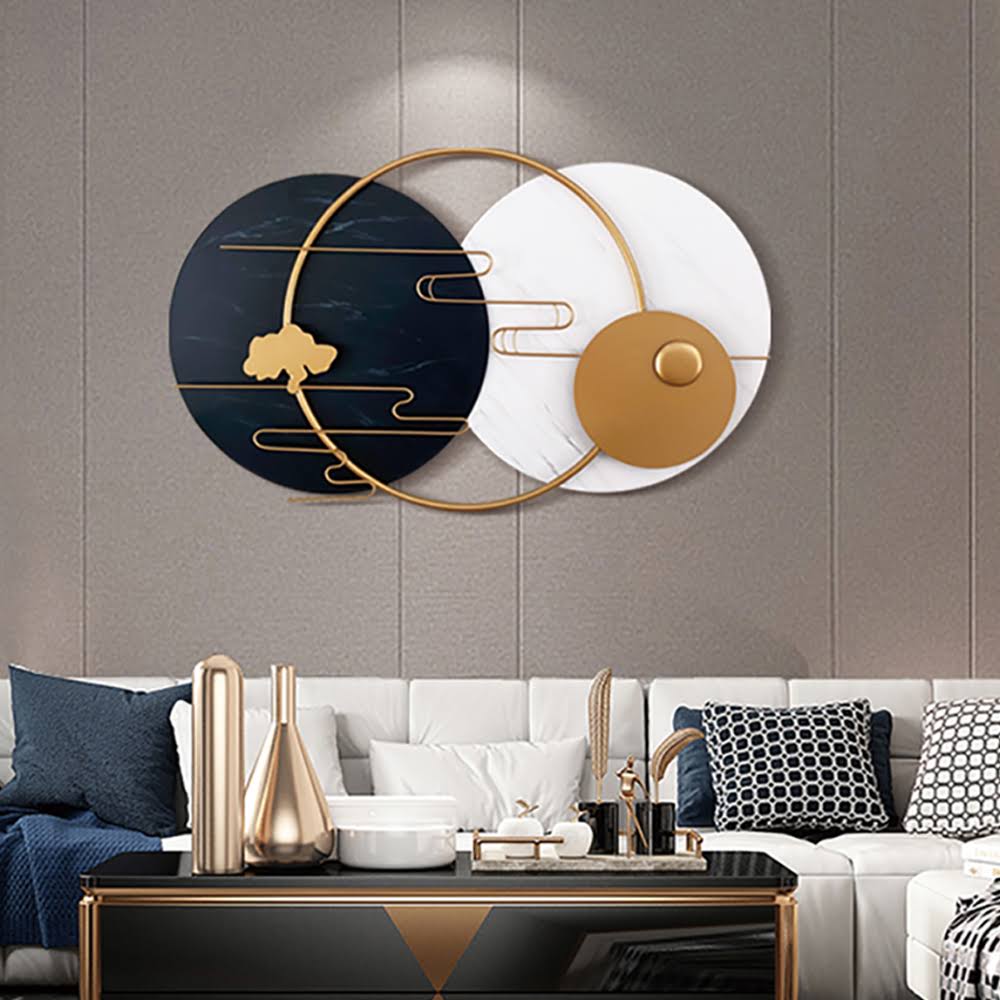 Faux Black & White Circles Metal Wall Art