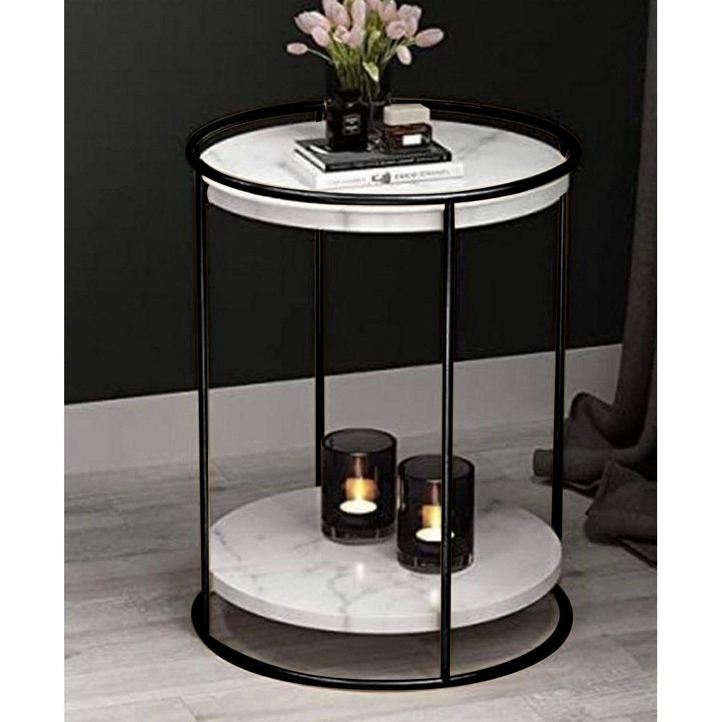 Minimalist Two-Tier Marble Top Metal Side Table